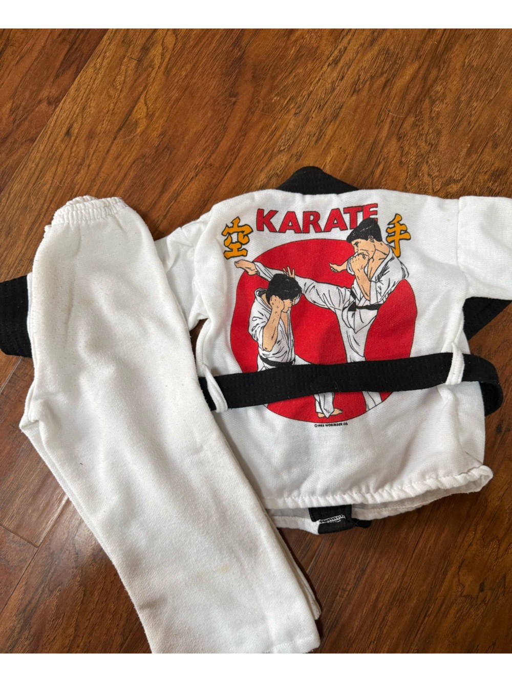 Vintage 1983 Kids White Karate Jumpsuit with Red Graphic